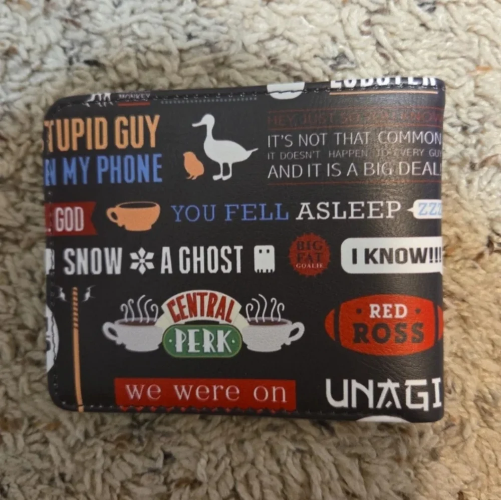 Friends TV Show Themed Small Wallet - Black with Orange & White Accents